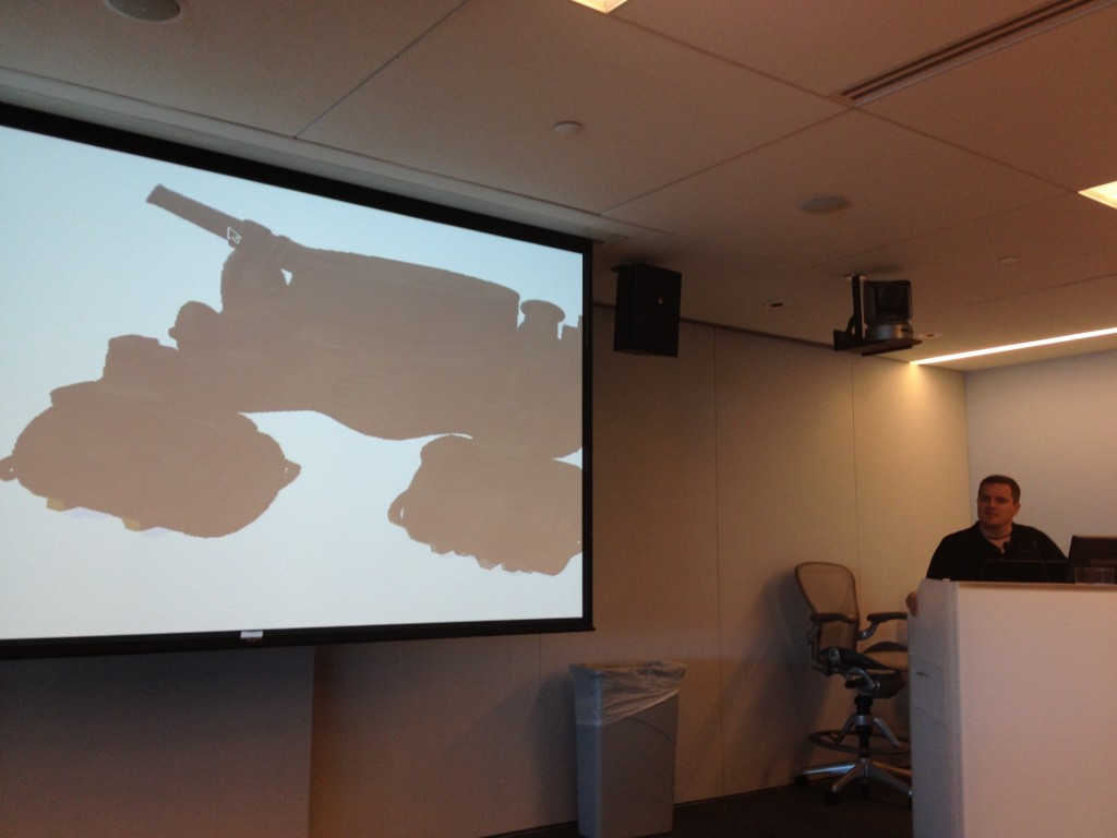 Dean Ellis showing a MonoGame demo on the Raspberry Pi Linux computer